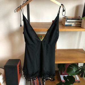 Sexy black dress with tassels